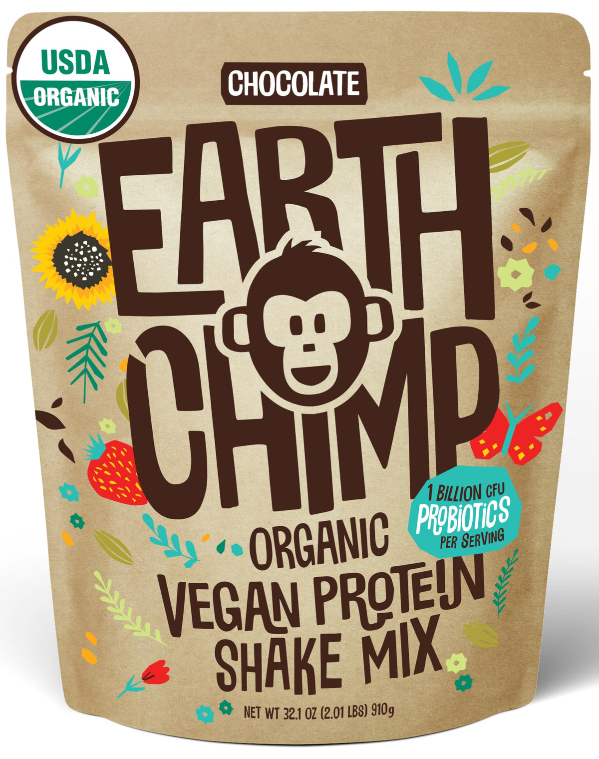 EarthChimp Protéine Végane Bio au Chocolat, shake gourmand et équilibré.