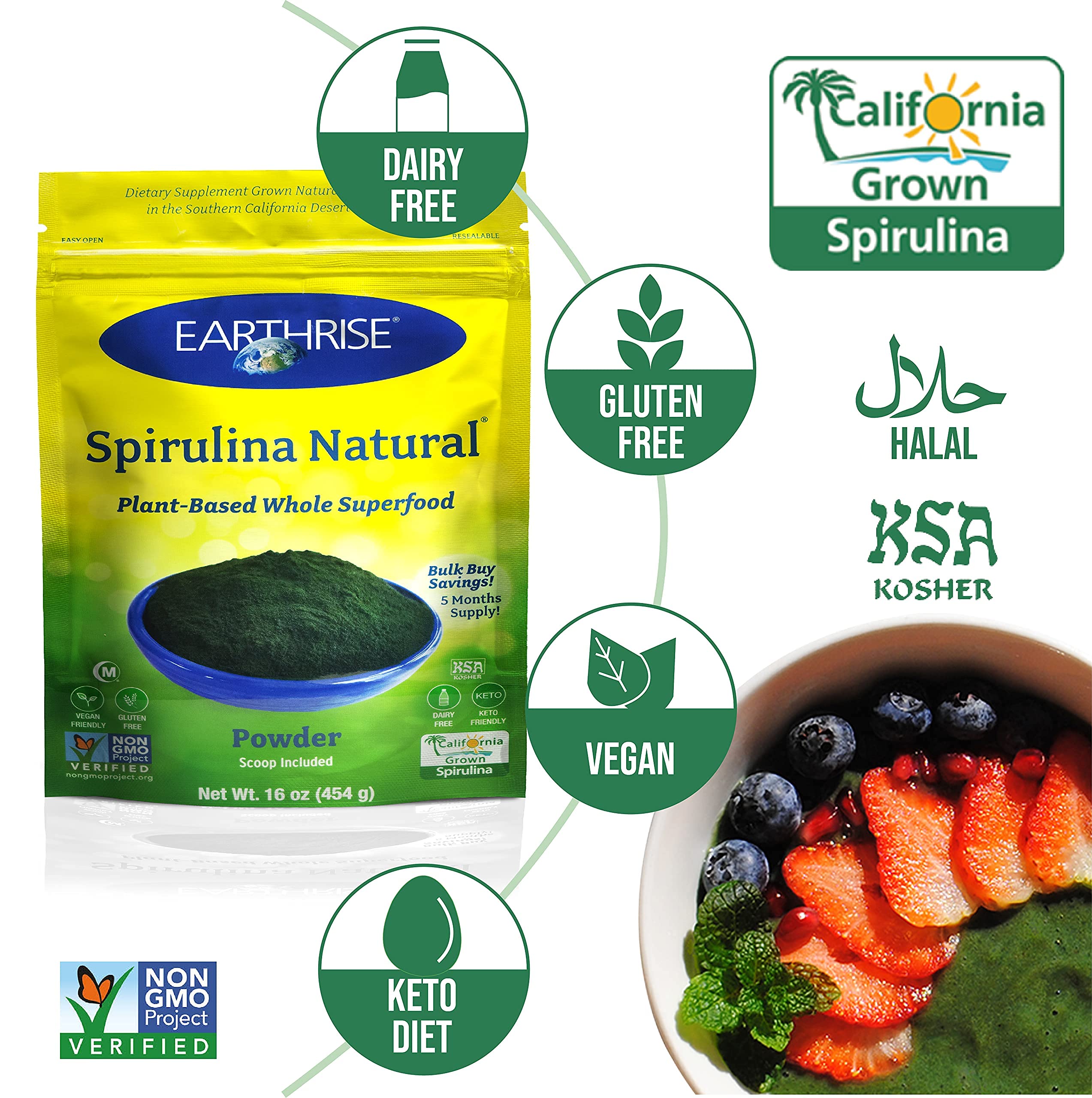 Earthrise smoothie spiruline naturelle, ajout nutritif dans le petit-déjeuner