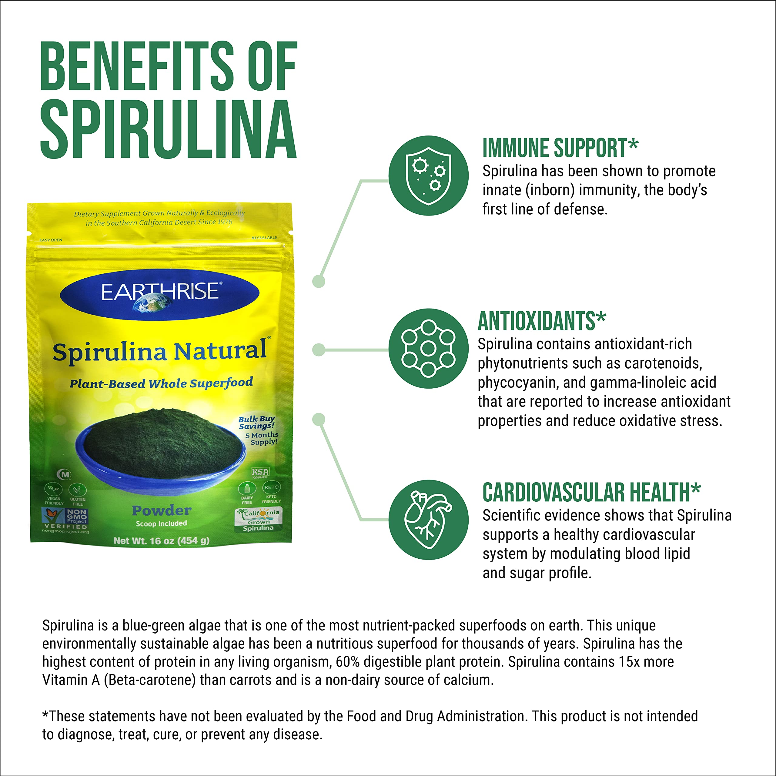 Earthrise spiruline poudre-doseur, facile à intégrer dans boissons et yaourts