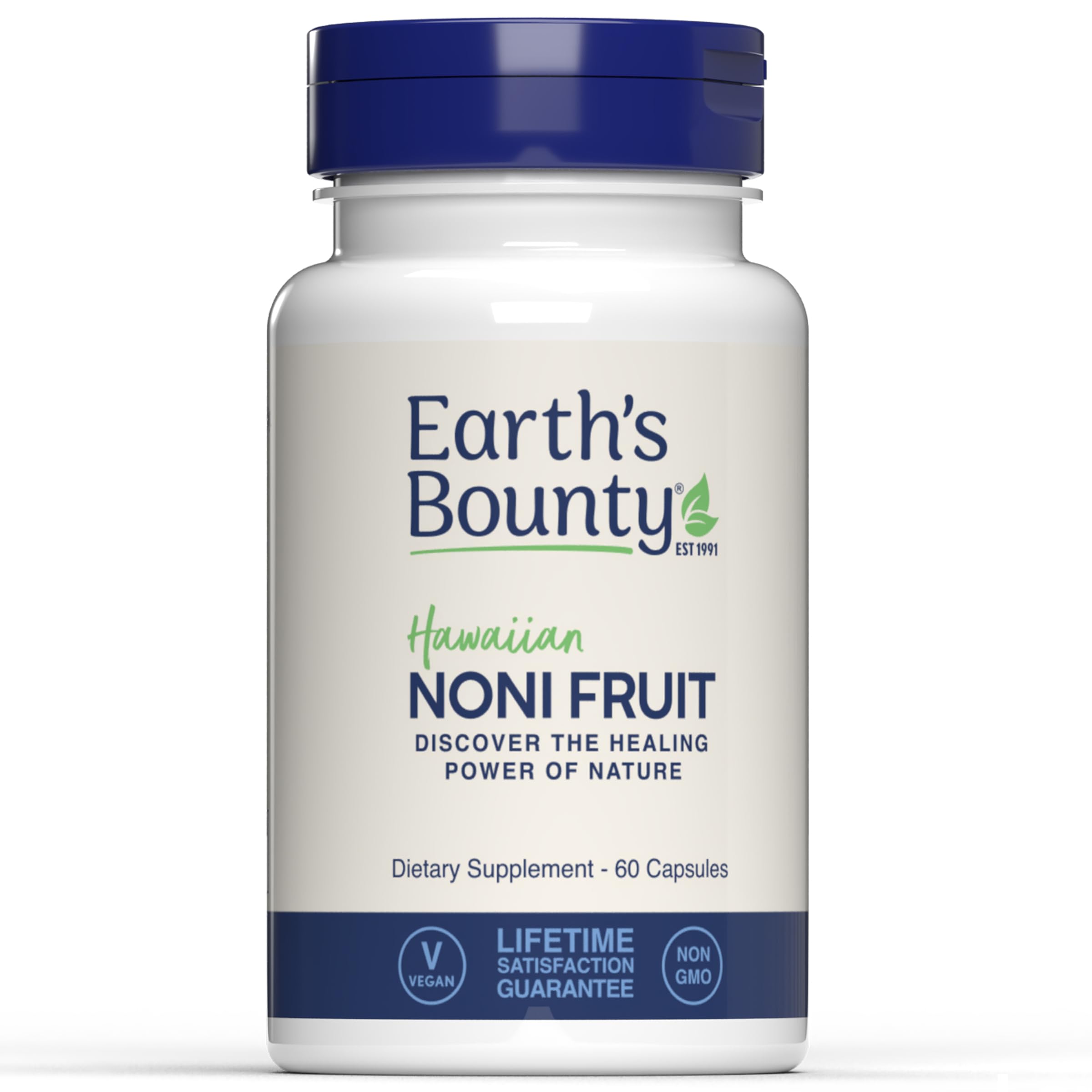 Earth's Bounty Noni, capsules en bouteille, format pratique pour énergie quotidienne.