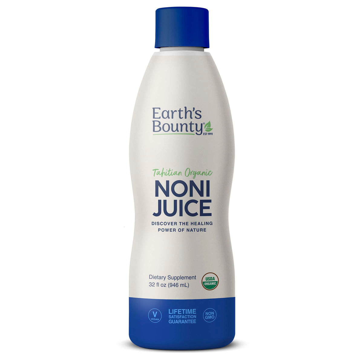 Earth's Bounty Noni Tahitien bouteille 32oz, jus pur sans additifs pour le quotidien.