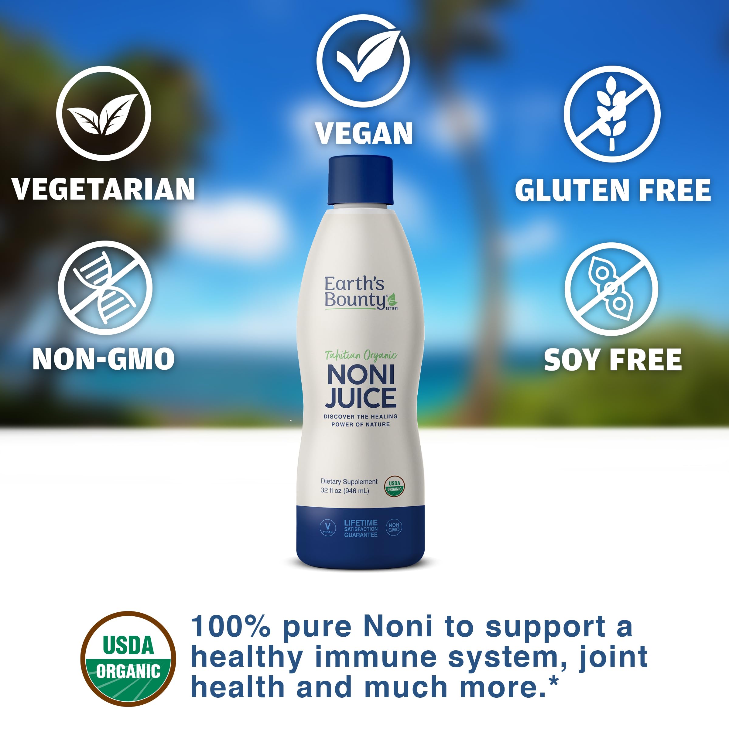 Earth's Bounty Noni Tahitien certification-kosher, garantissant une formulation conforme.