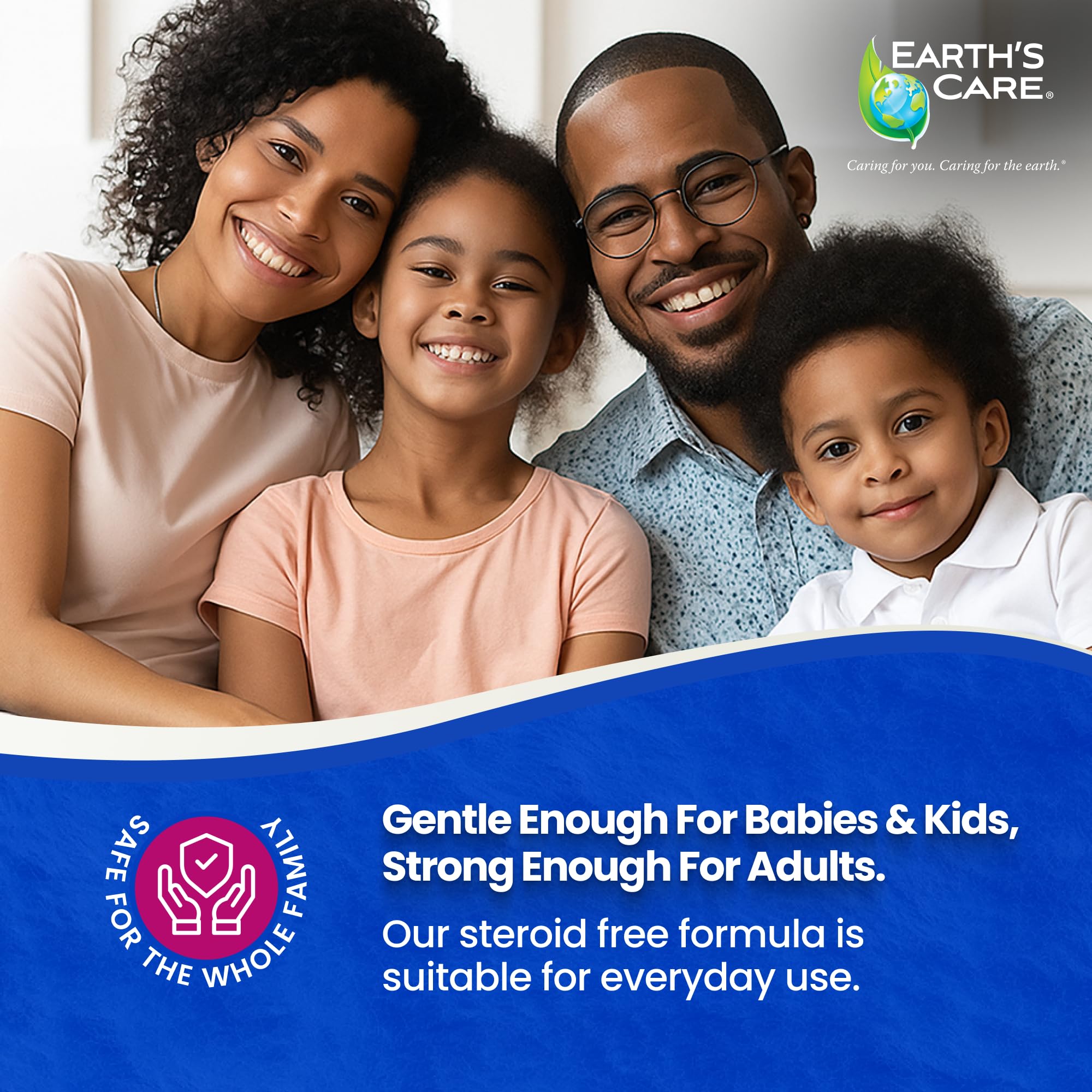 Earth's Care Eczema Lotion, fabriqué aux États-Unis et sans tests sur animaux.