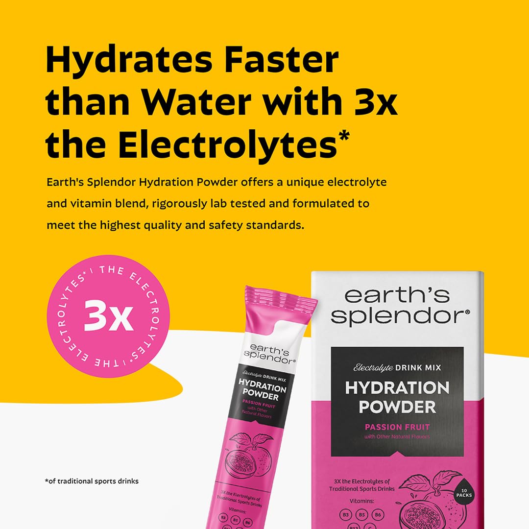 Earth’s Splendor Passion Fruit – eau mélangée dans un verre, goût tropical rafraîchissant.