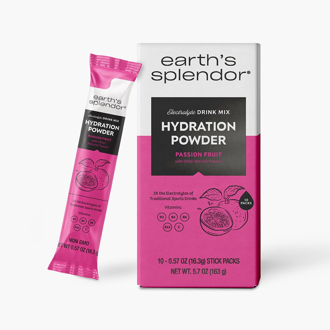 Earth’s Splendor Passion Fruit – sachet emballage, hydratation pratique en déplacement.