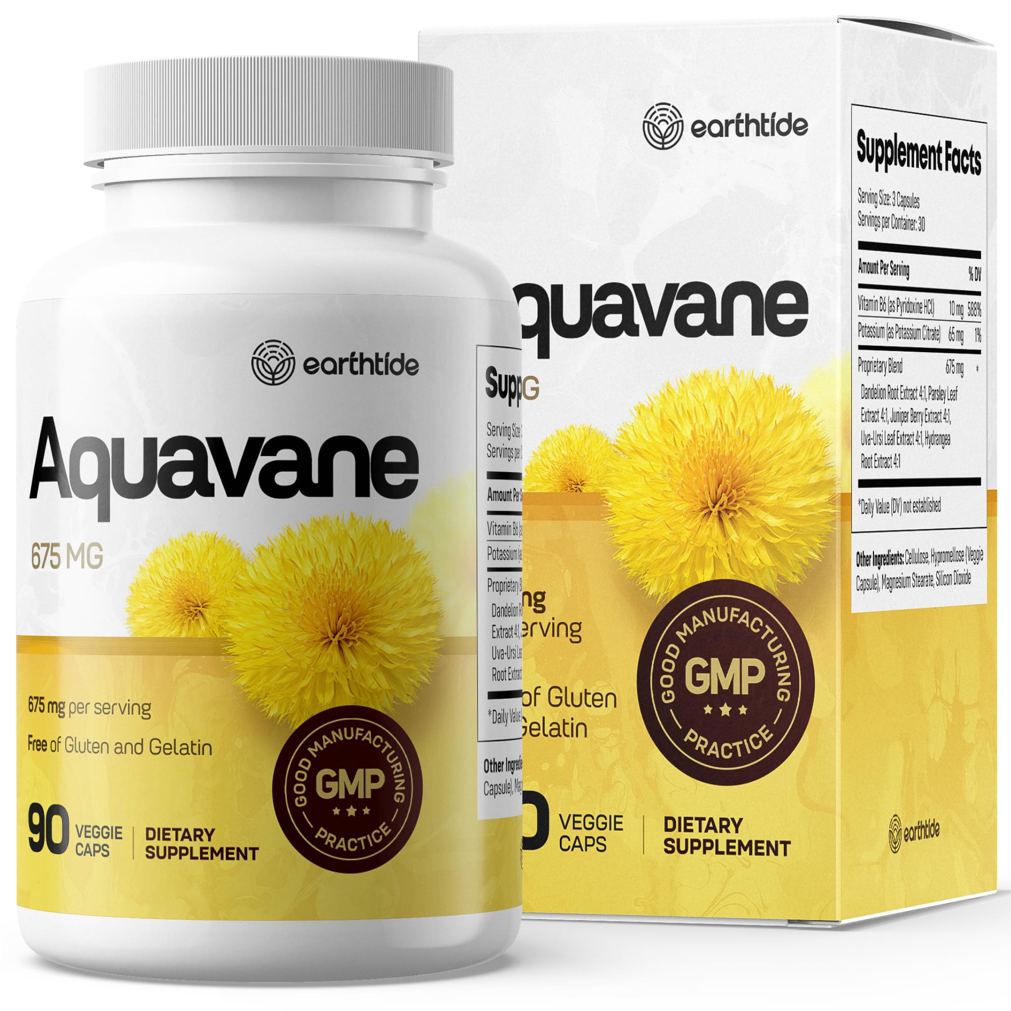 Earthtide Aquavane capsules — soutien potentiel à l'équilibre hydrique quotidien.