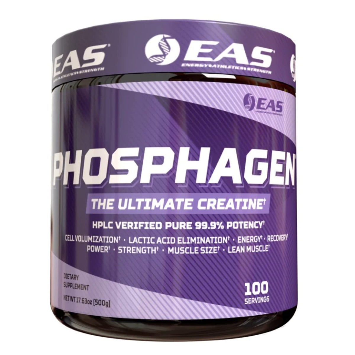 EAS Phosphagen Ultimate emballage et poudre sans arôme prête pour l'entraînement.