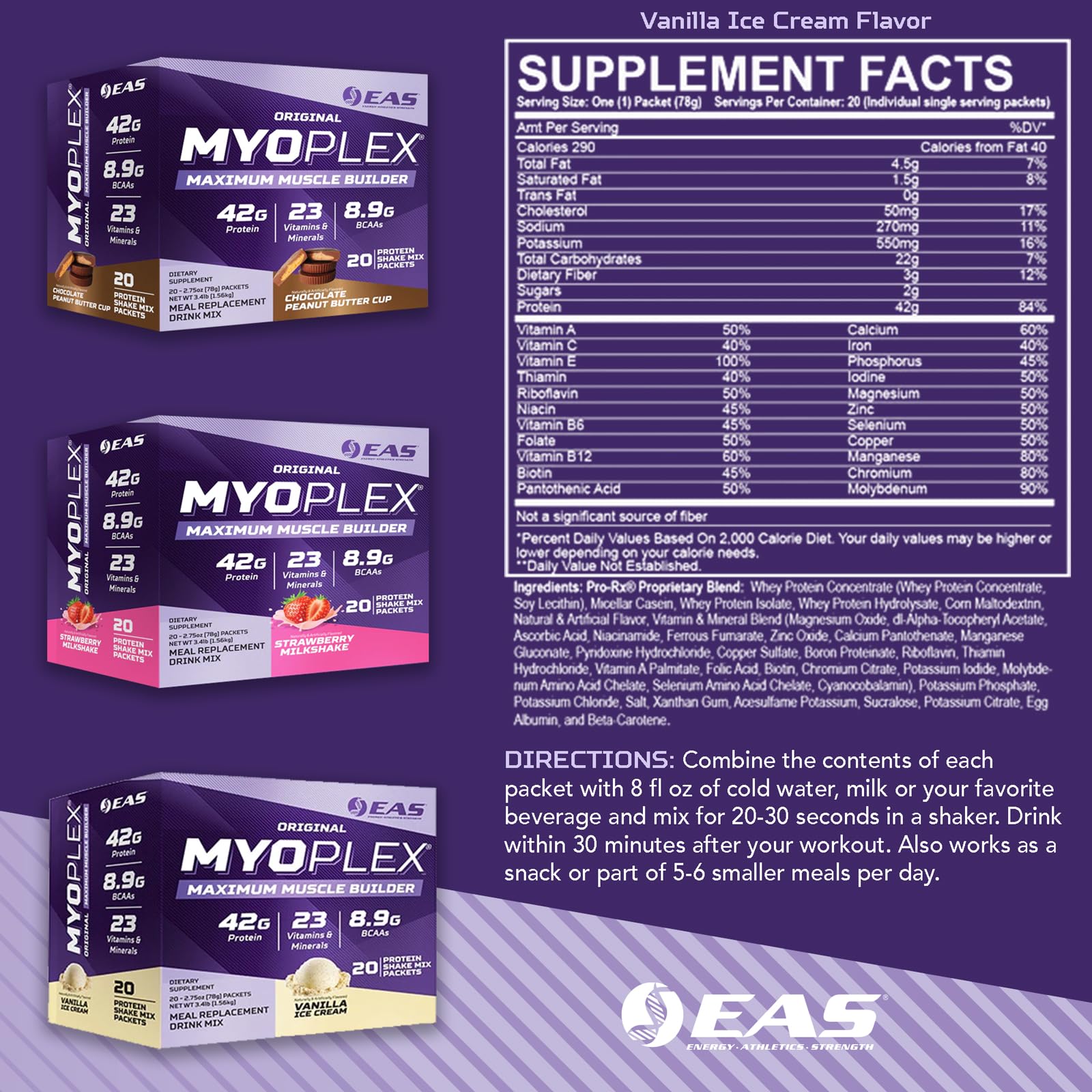 Poudre EAS Myoplex prête à mélanger avec lait ou eau