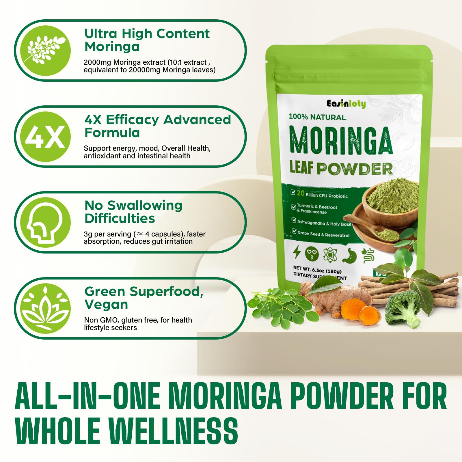 Curcuma et Moringa pour une boisson végétale riche en saveurs.
