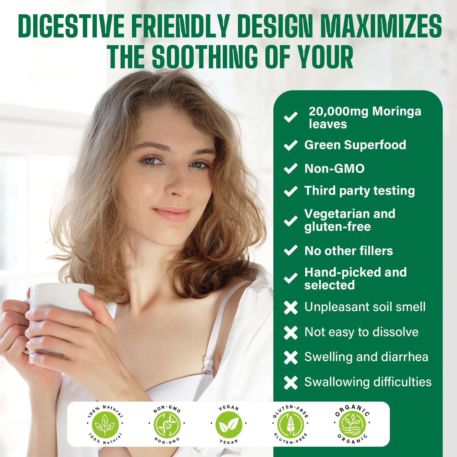 Probiotiques 20 milliards pour une digestion confortable et absorption optimisée.