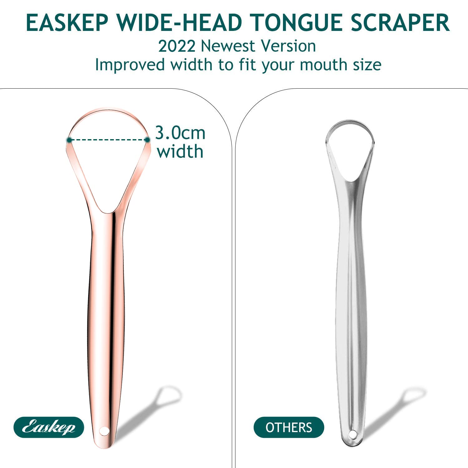 Grattoir langue Easkep acier 430 tranche lisse, douceur sur la langue.