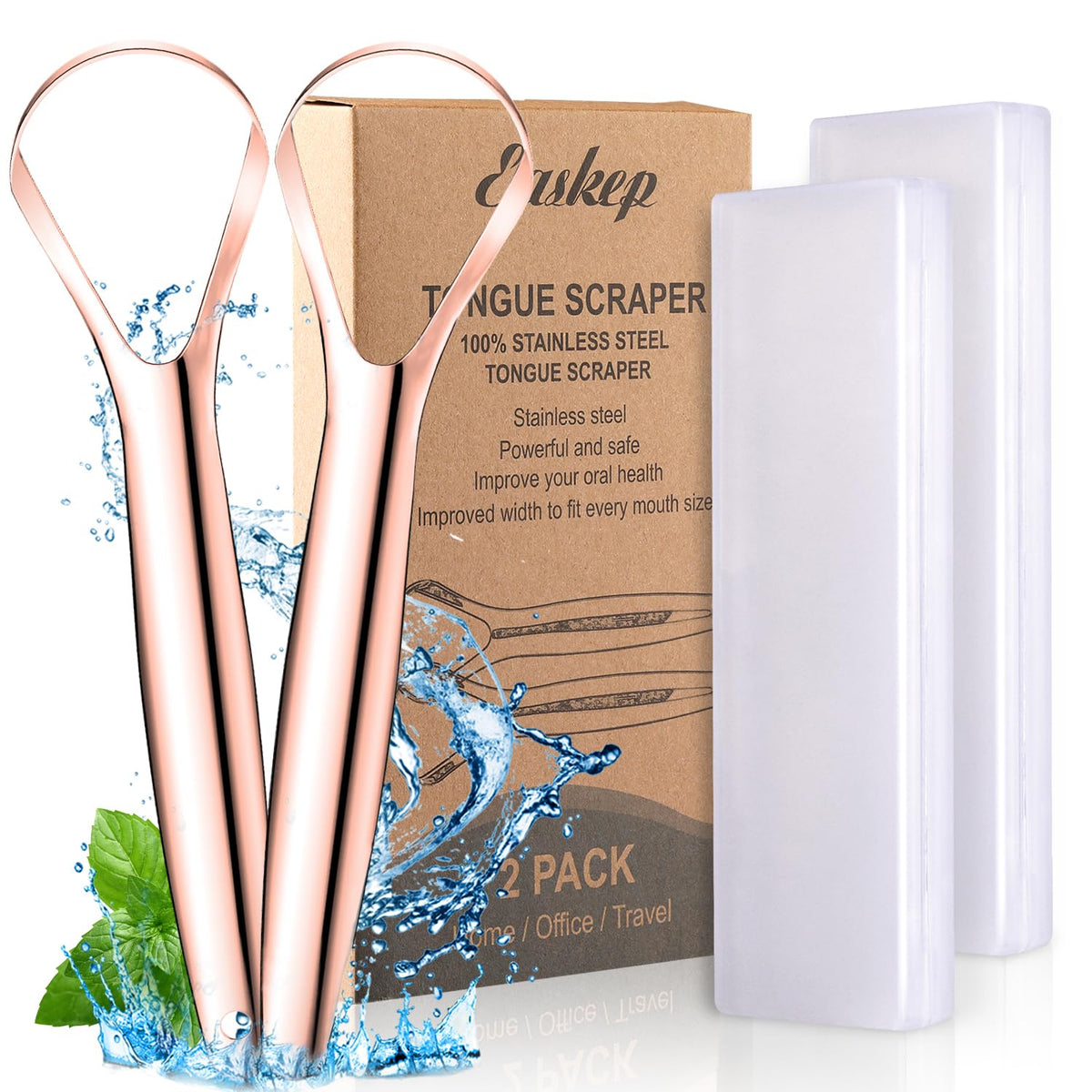 Grattoir langue Easkep pack-2 avec boîte, pratique pour le rangement.