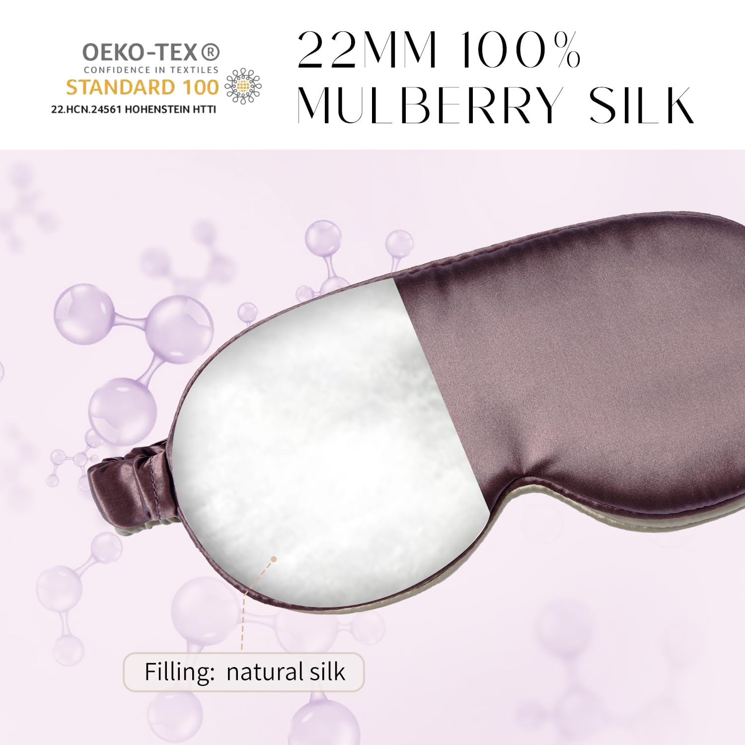 Masque EASTEER avec bande réglable en soie violet, ajustement personnalisé.