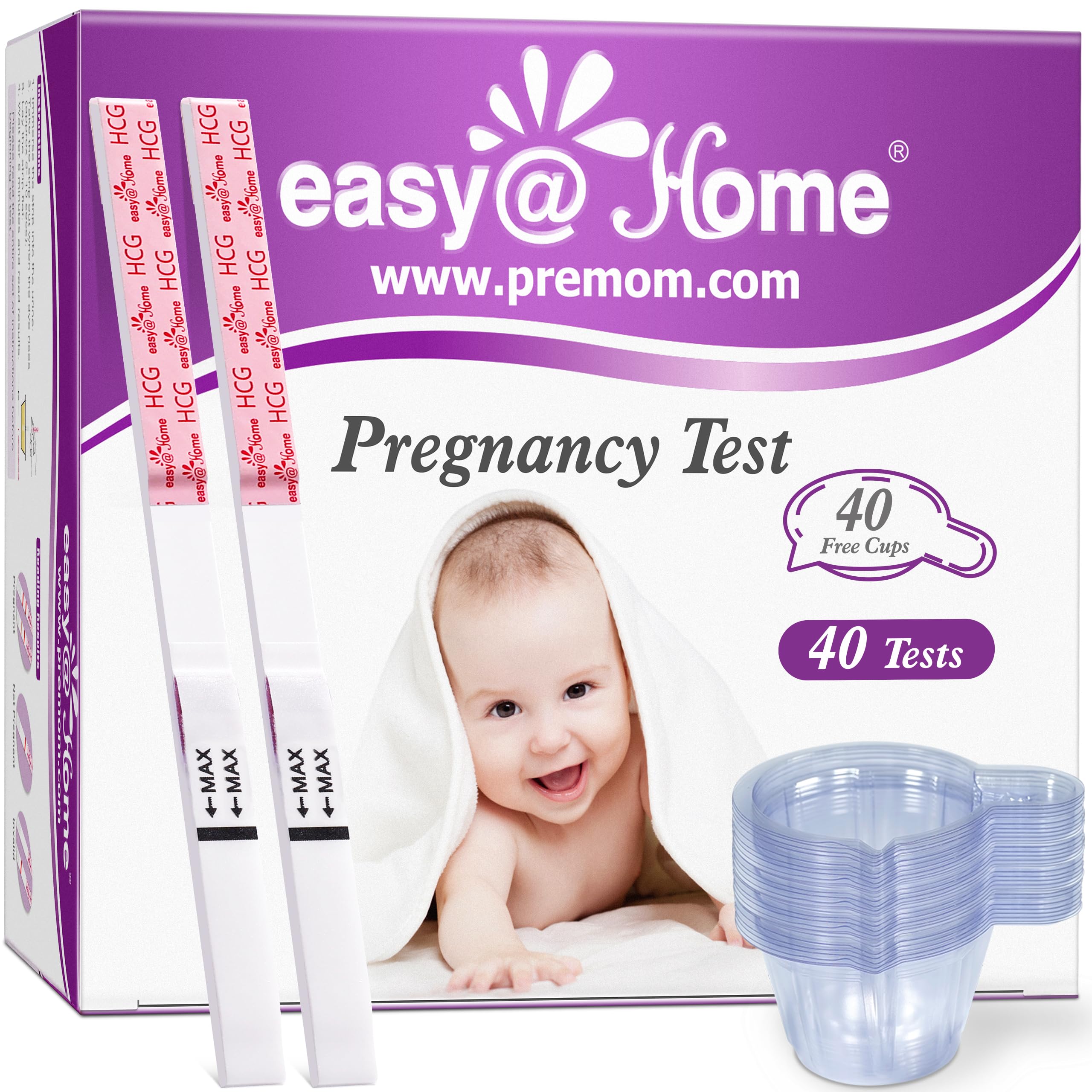 Easy@Home 40 bandes de grossesse dans une boîte, détection précoce fiable.