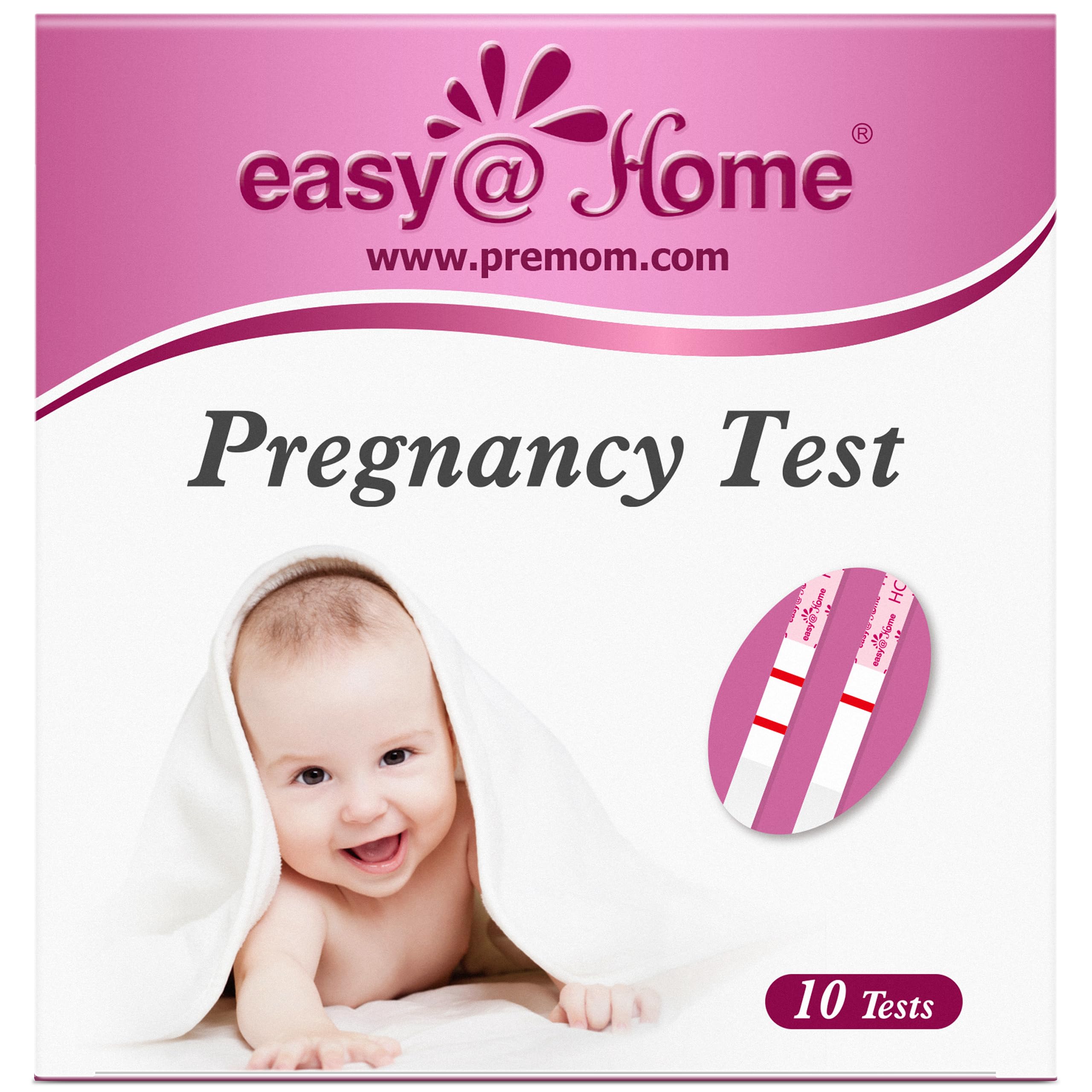 Easy@Home bandes-test grossesse 10-pack pour dépistage rapide à domicile.
