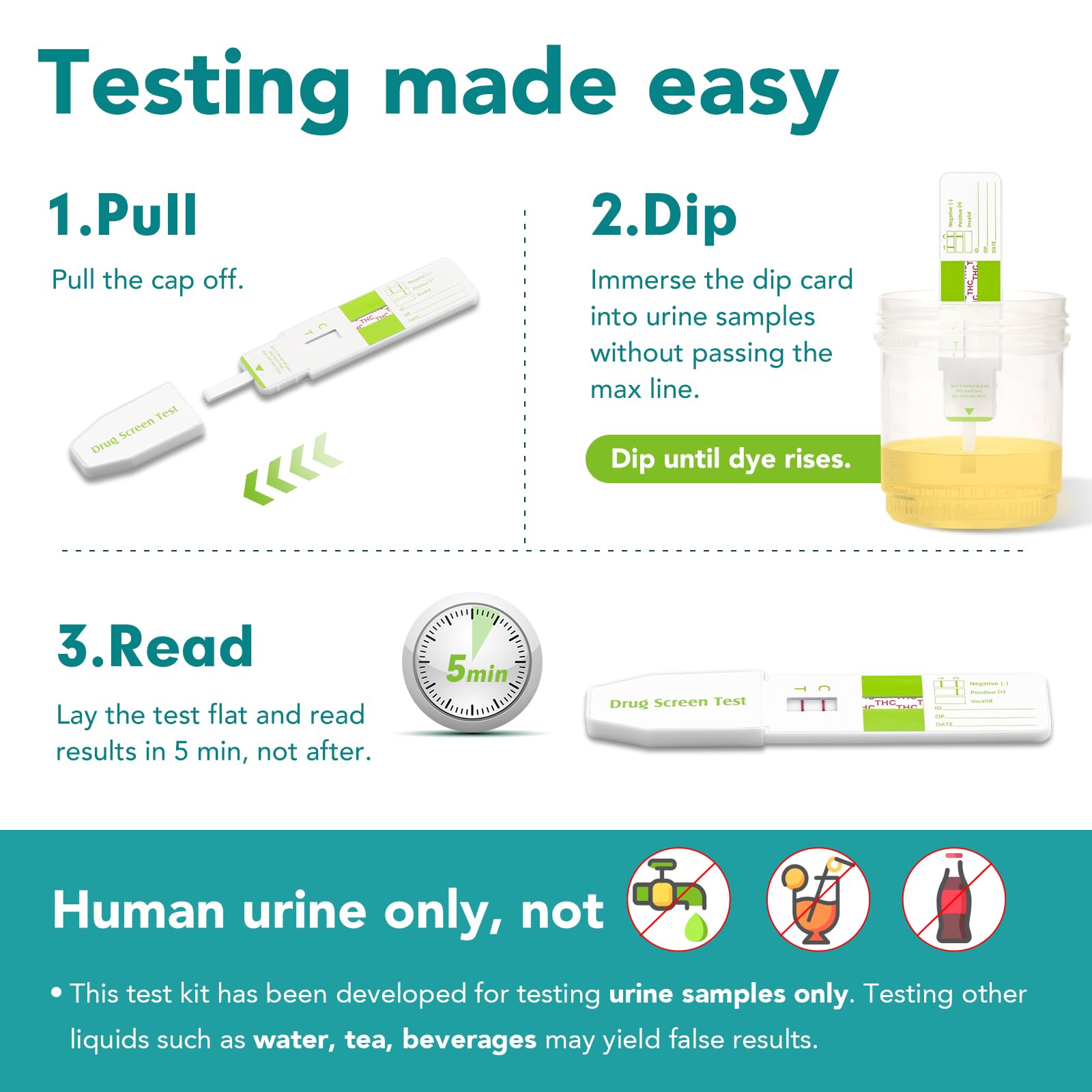 Easy@Home-dip-card-urine-sample: lecture simple après immersion dans l'urine.