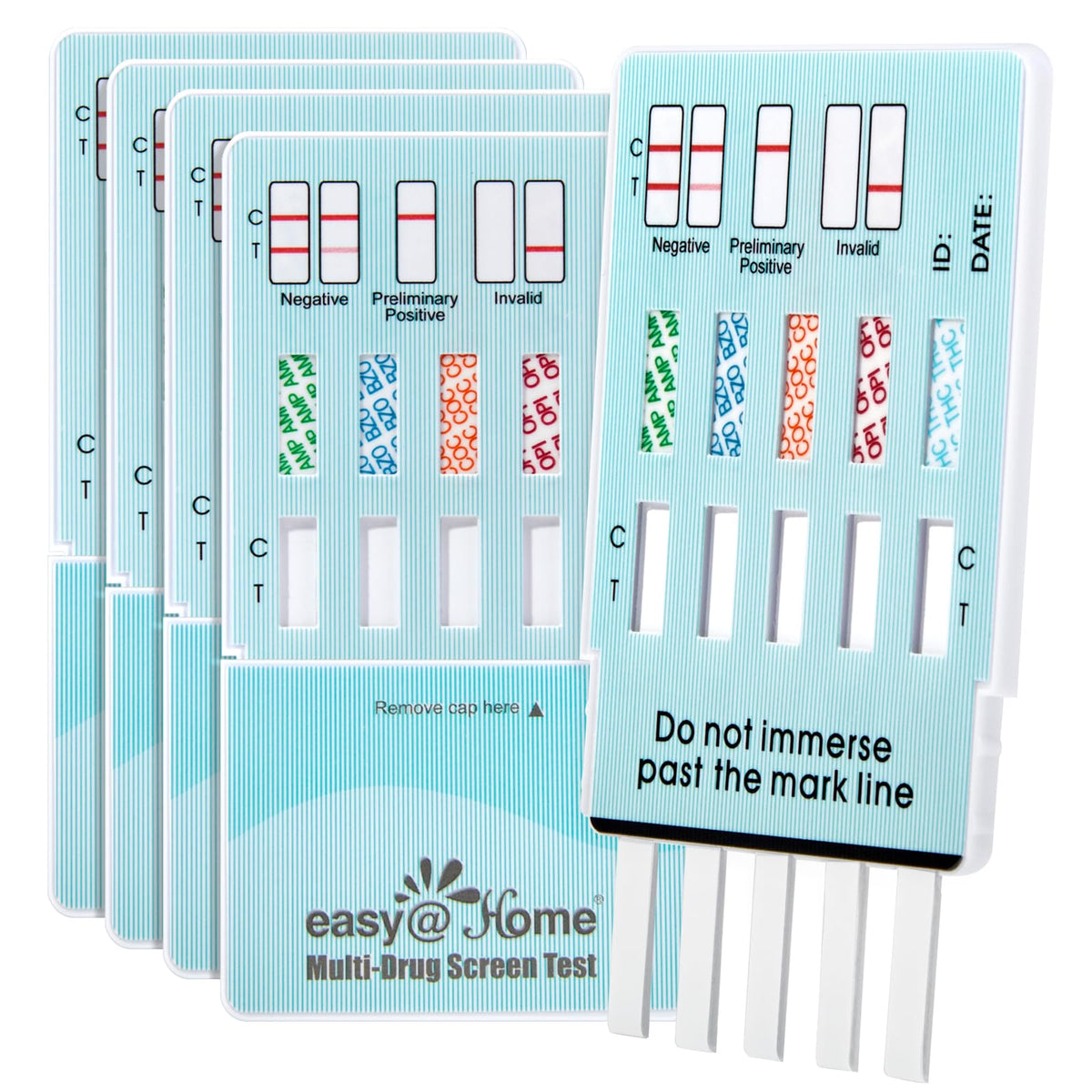 Easy@Home emballage du kit urinaire 5-panel, utilisation discrète à domicile.
