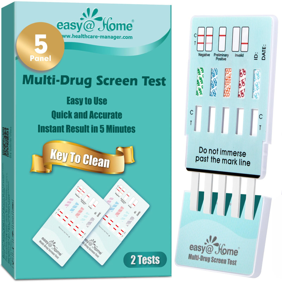 Easy@Home test drogues 5-panneaux boîtes et flacons, dépistage pratique à domicile.