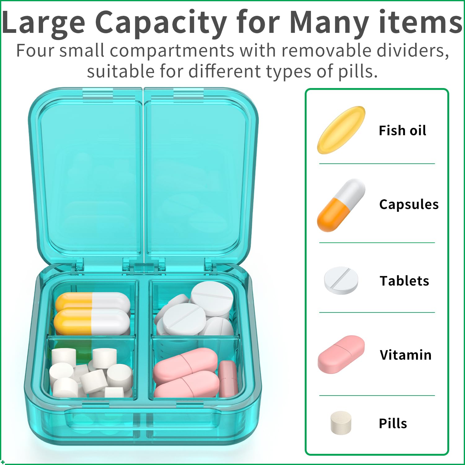 Easyhope boîte pilules avec diviseurs amovibles pour organisation flexible