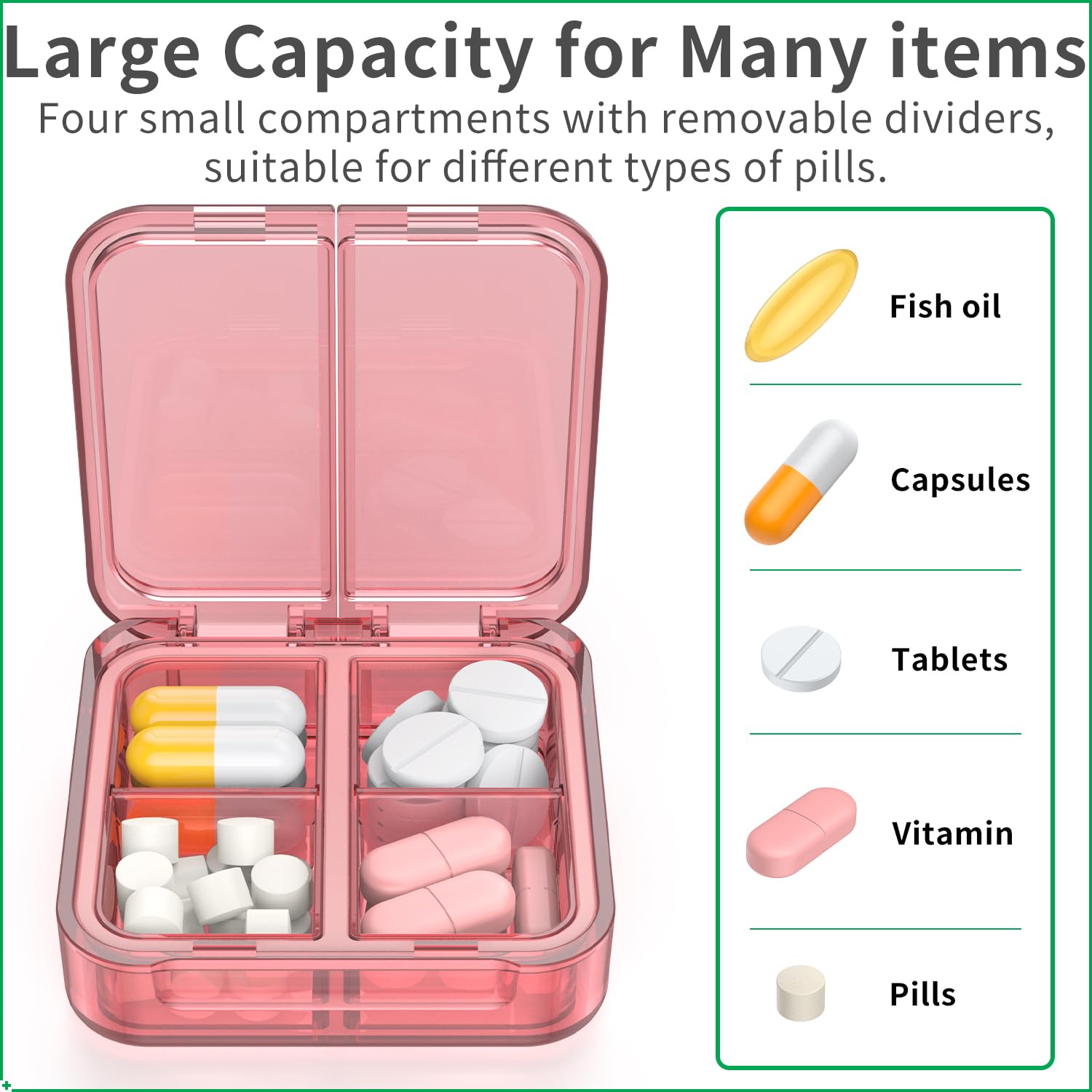 Easyhope boîte pilules grande capacité, place suffisante pour vitamines.
