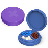 Easyhope boîte pilules en silicone, 3 compartiments, design violet et bleu pour l'organisation.