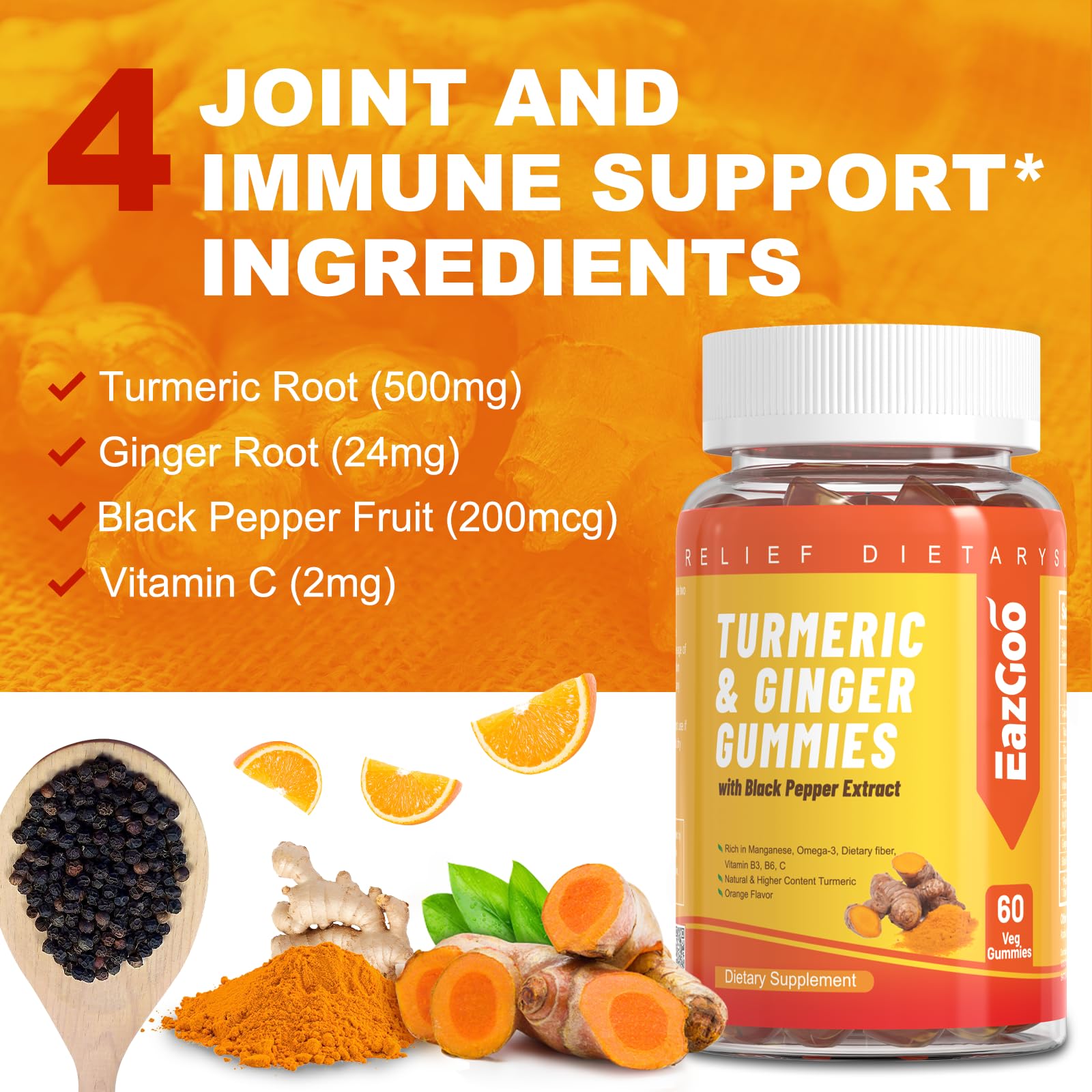 Gommes EAZGOO Curcuma et Gingembre, duo savoureux pour l'énergie quotidienne.