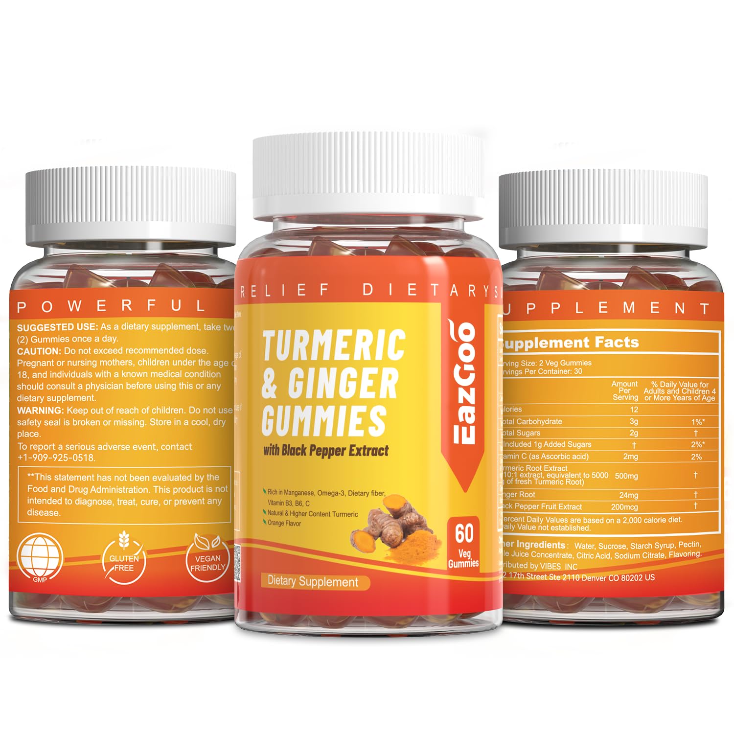 Gommes EAZGOO Curcuma, utilisation facile à tout moment.