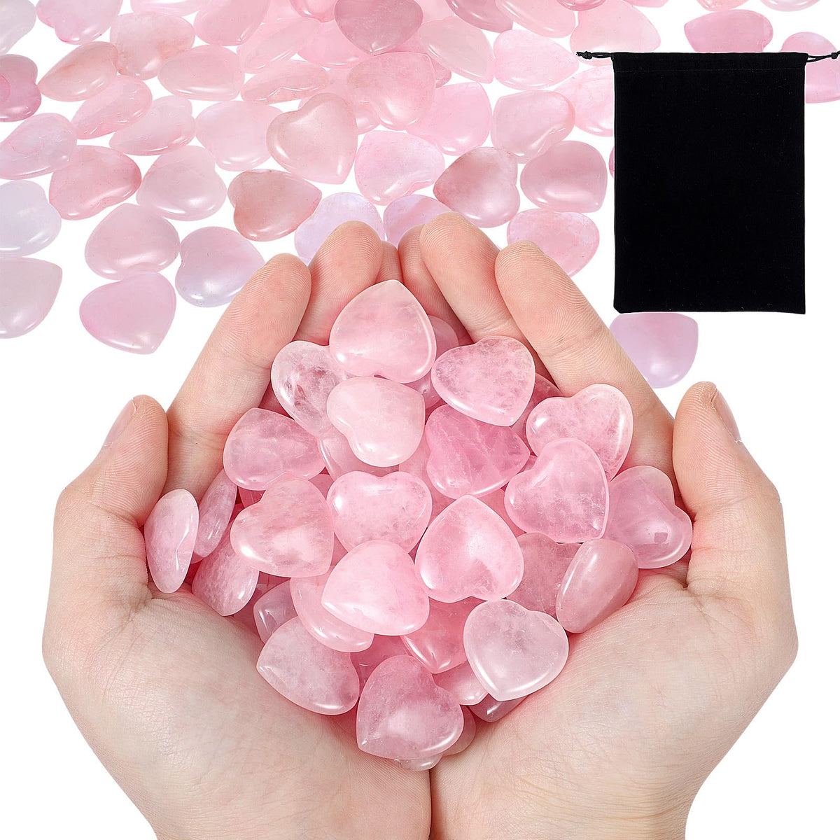 Ecation cœur quartz rose: 120 pièces pour collection et cadeaux