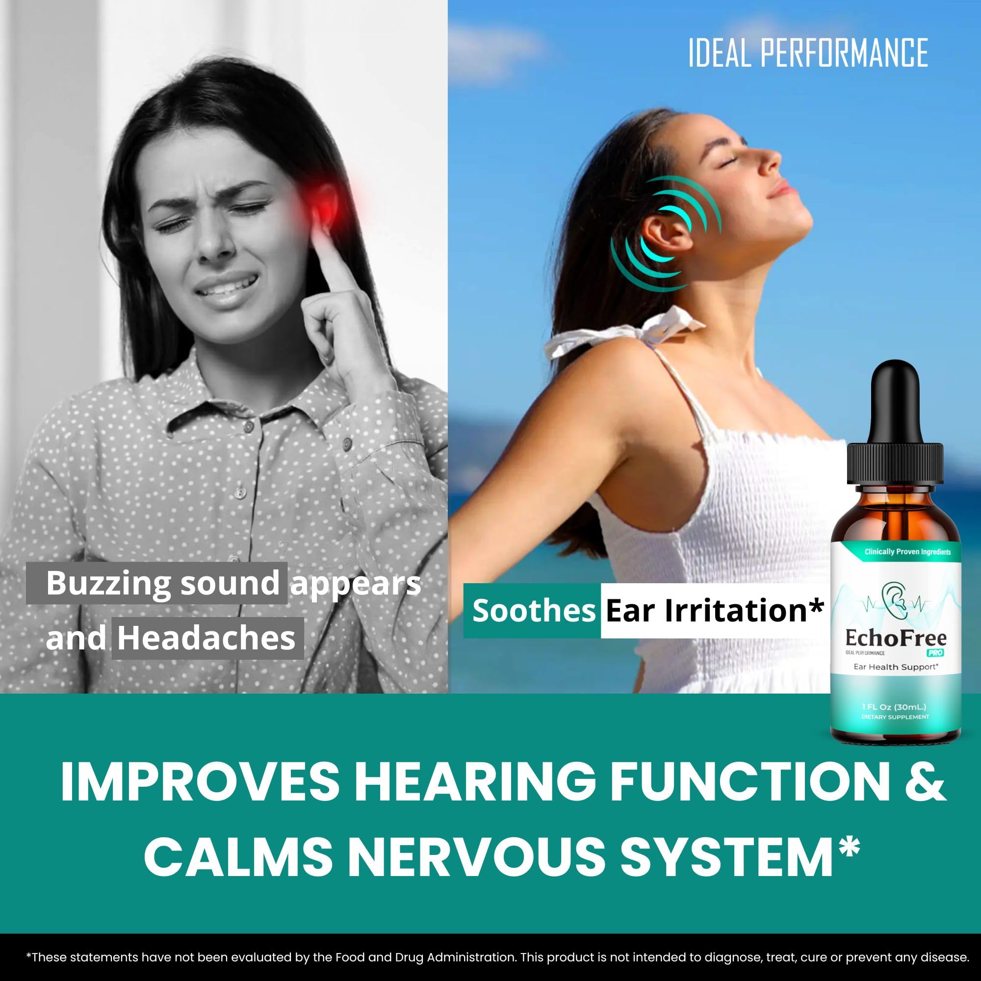Echo Free Gouttes Tinnitus Composition Naturelle : visuel qui met en avant ingrédients naturels.