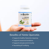 ECLECTIC INSTITUTE Capsules d'ortie et quercétine — étiquette lisible et sans gluten.