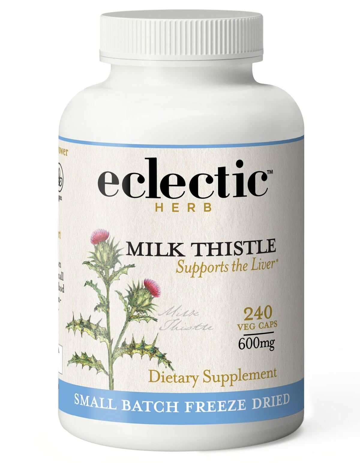 Eclectic Institute Milk Thistle: bouteille de capsules pour soutien hépatique quotidien.