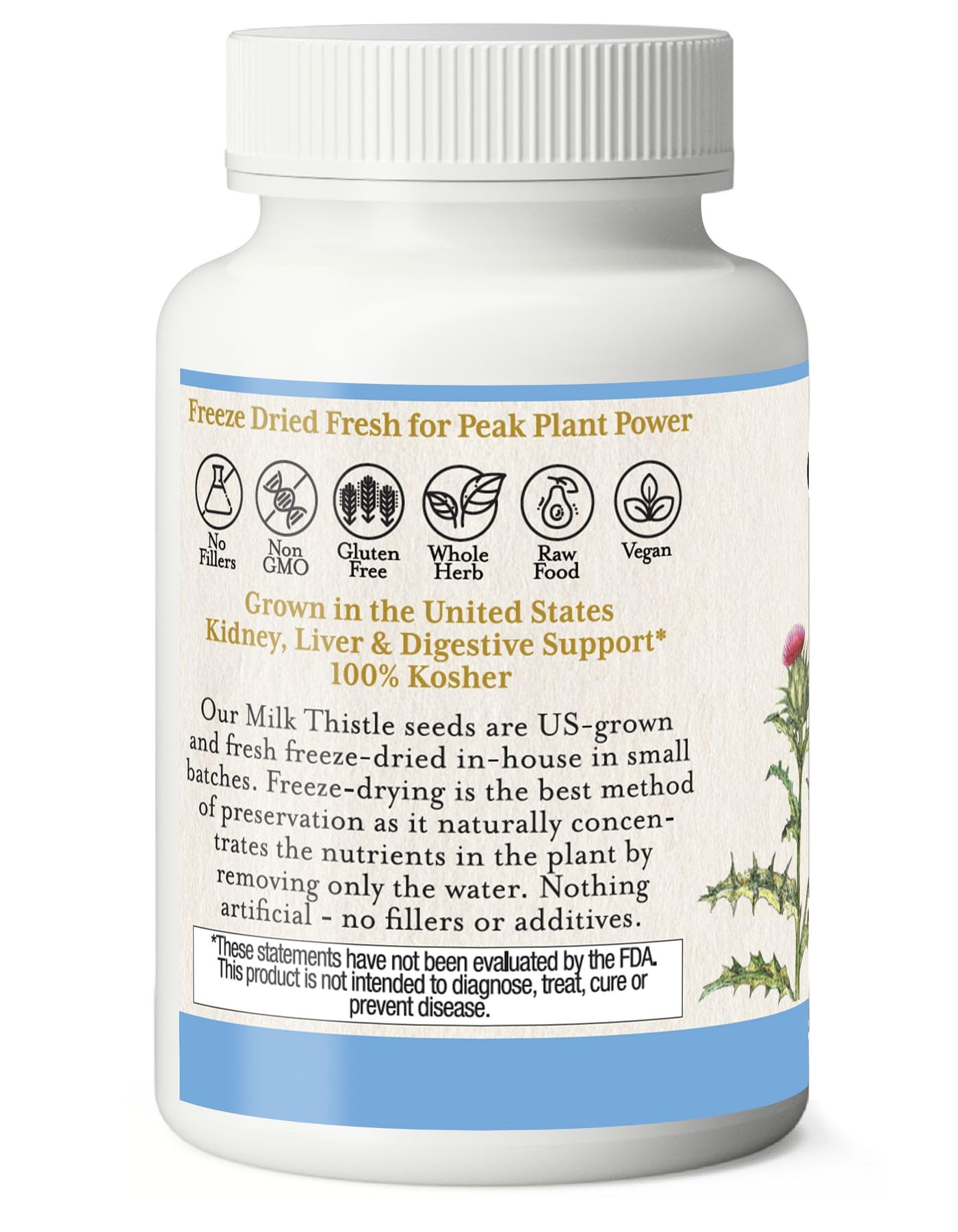 Eclectic Institute Milk Thistle: flacon en gros plan montrant des capsules faciles à avaler.
