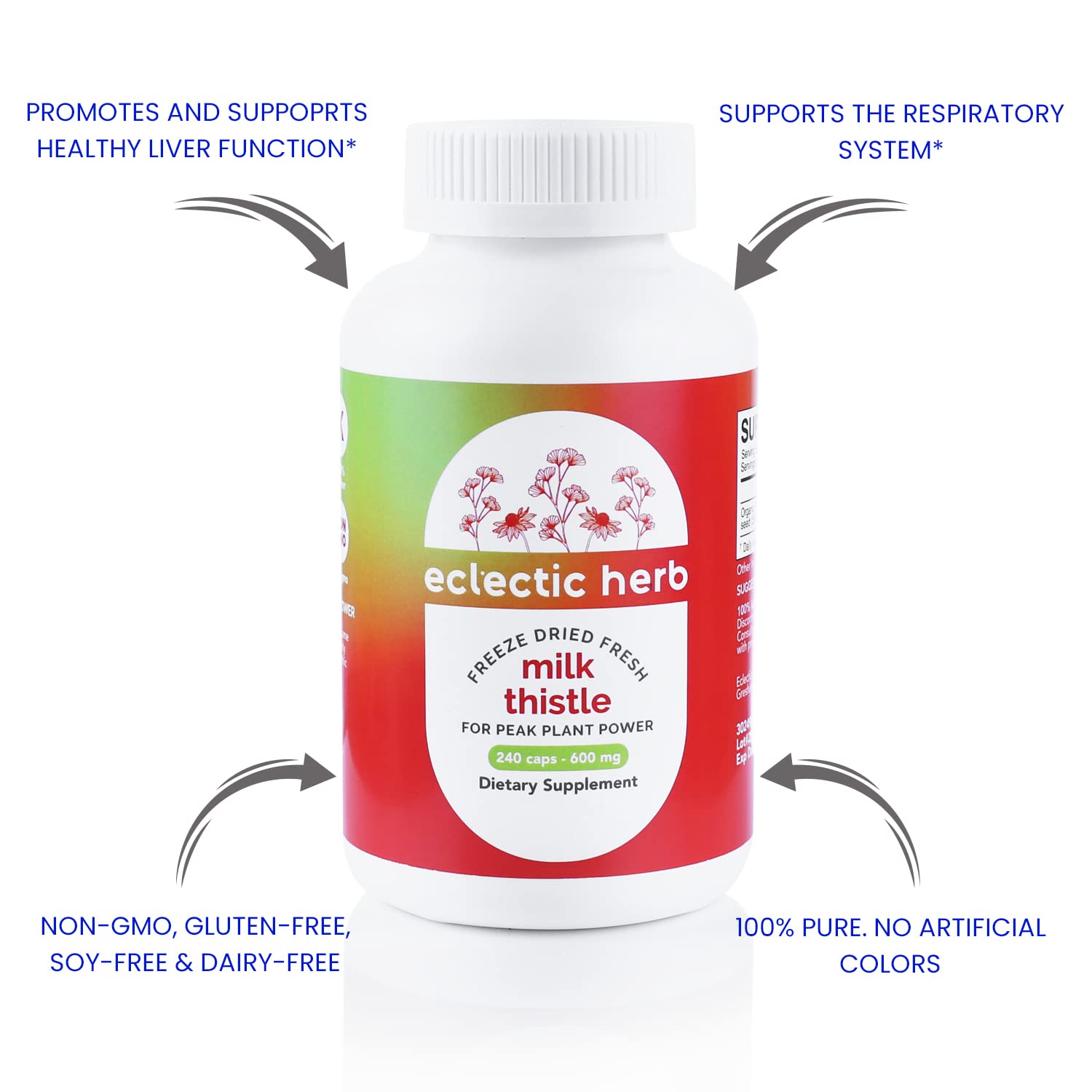 Eclectic Institute Milk Thistle: extrait de silymarine présent pour soutenir les fonctions naturelles.