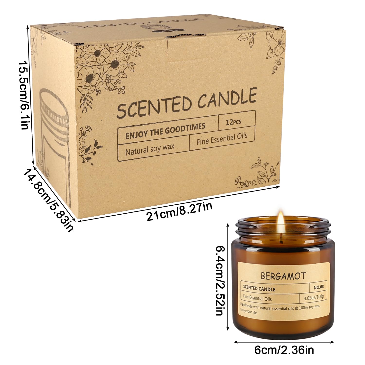 Bougie citron ECLHTLNY en verre marron, parfum frais pour cuisine et salon.
