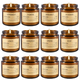Bougies parfumées ECLHTLNY ensemble de douze dans des pots en verre marron, ambiance chaleureuse.