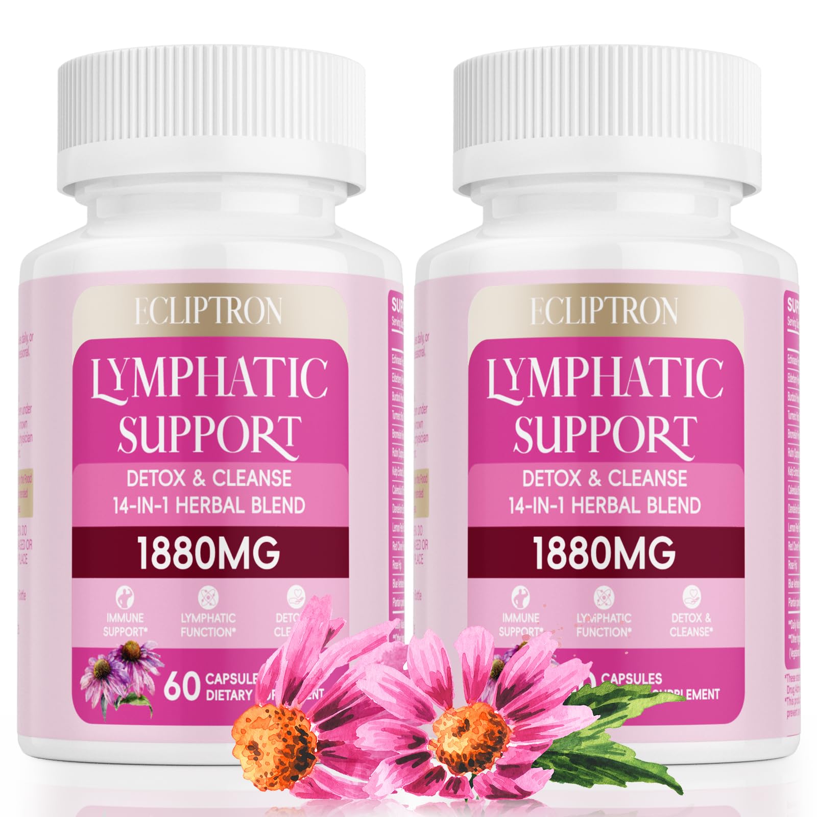 Écliptron Drainage lymphatique: bouteille 1880 mg soutient le système lymphatique et la désintoxication.