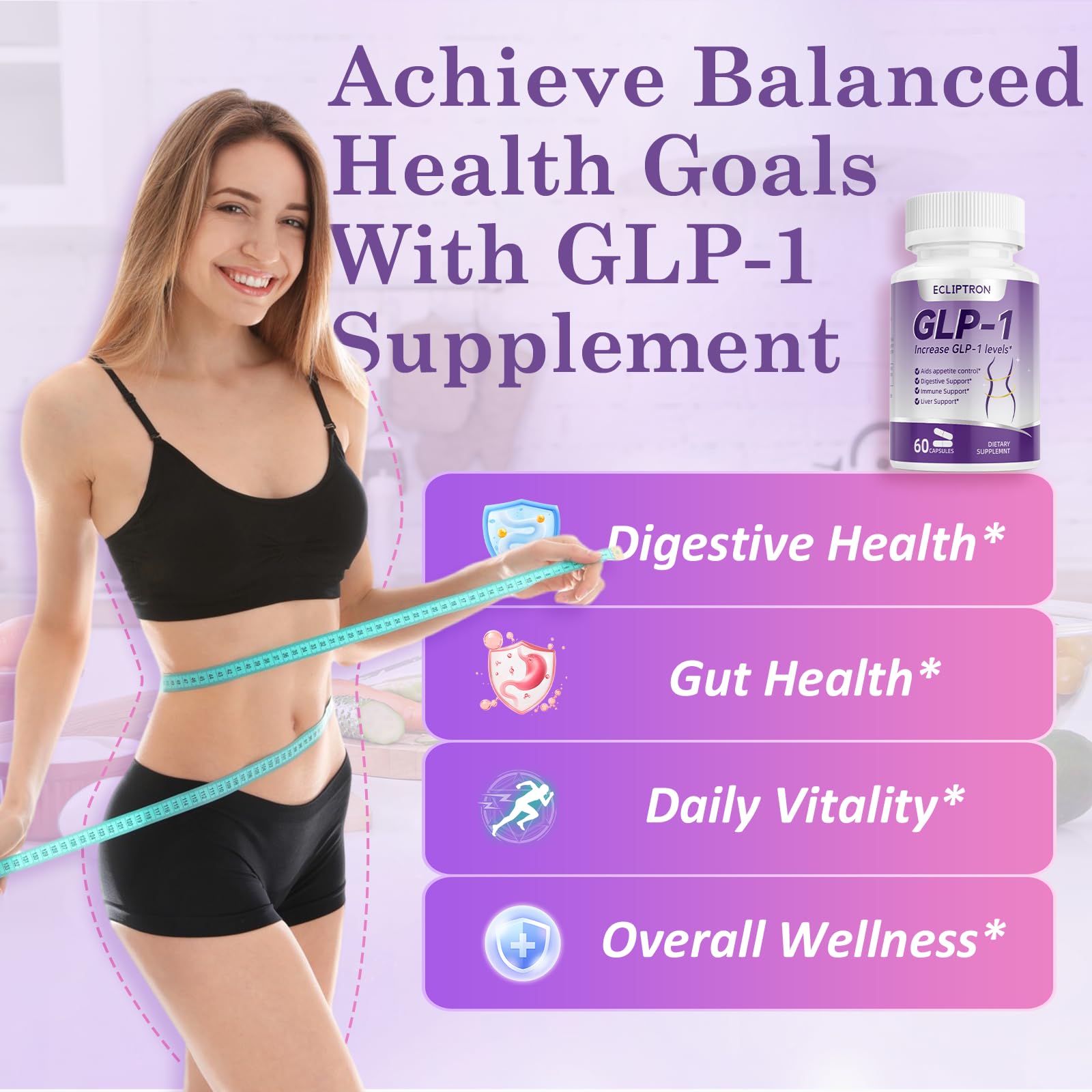 Ecliptron GLP-1 capules en gros plan, capsule pratique pour routine journalière.