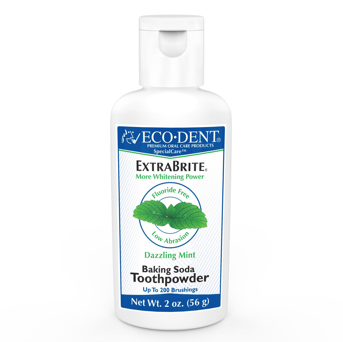 Poudre ExtraBrite Eco-Dent avec bicarbonate pour un éclat naturel et frais.