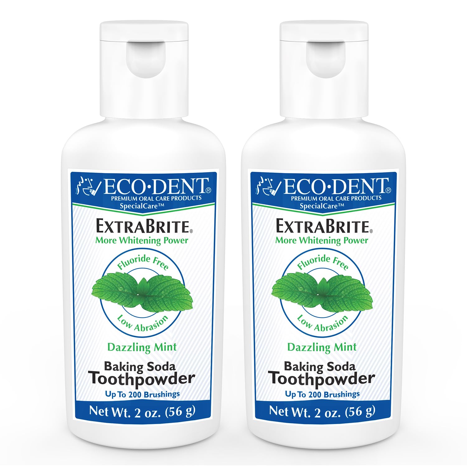Eco-Dent ExtraBrite poudre dentifrice bicarbonate sur brosse pour brossage efficace