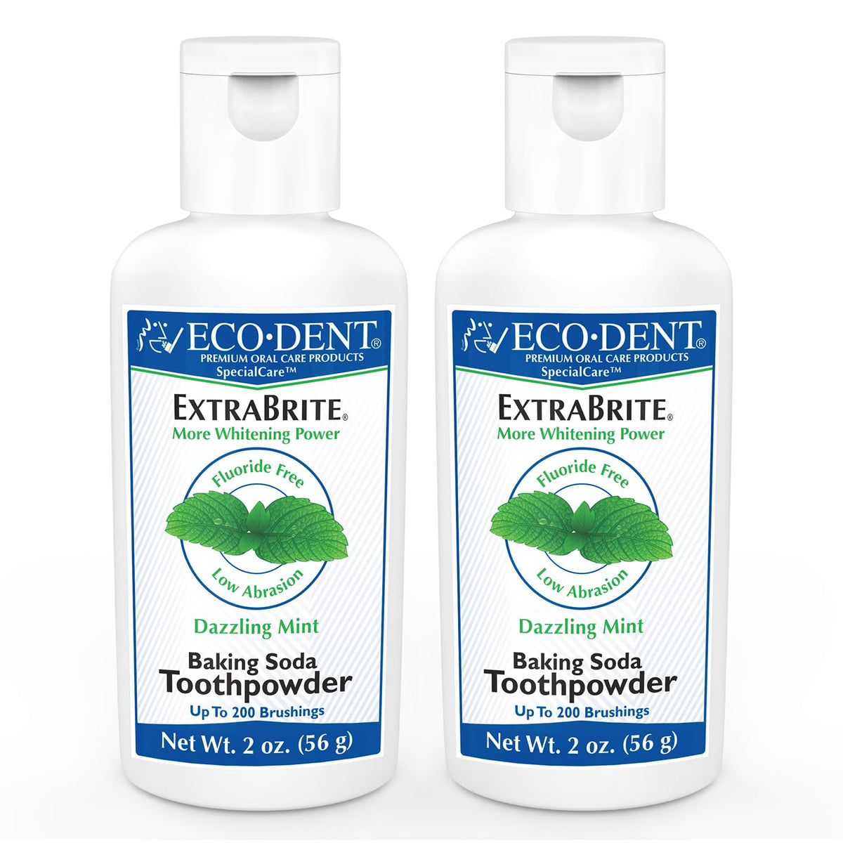 Eco-Dent ExtraBrite poudre dentifrice bicarbonate sur brosse pour brossage efficace