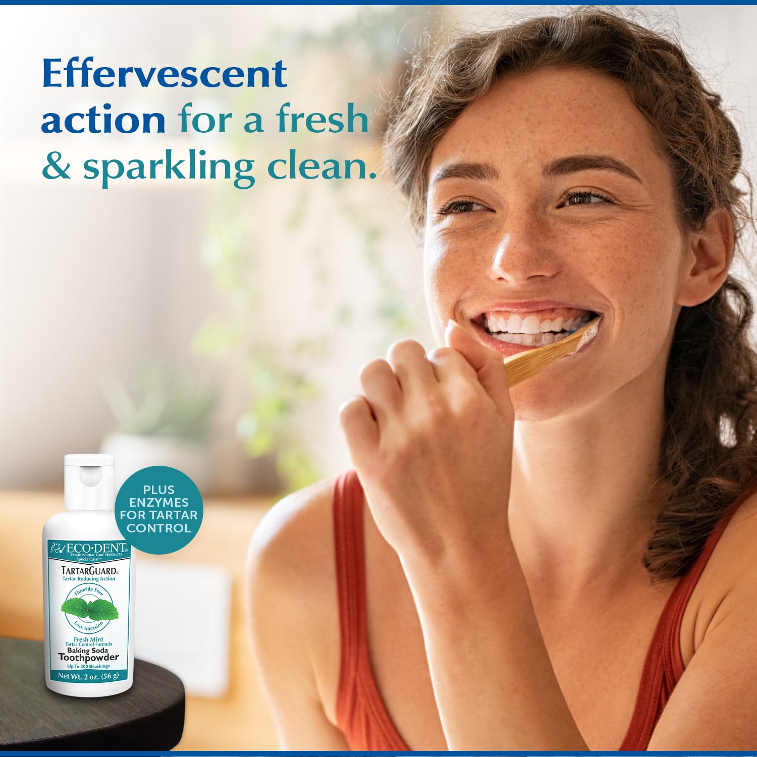 Eco-Dent TartarGuard poudre, sachet rinçage quotidien inclus pour déplacement.