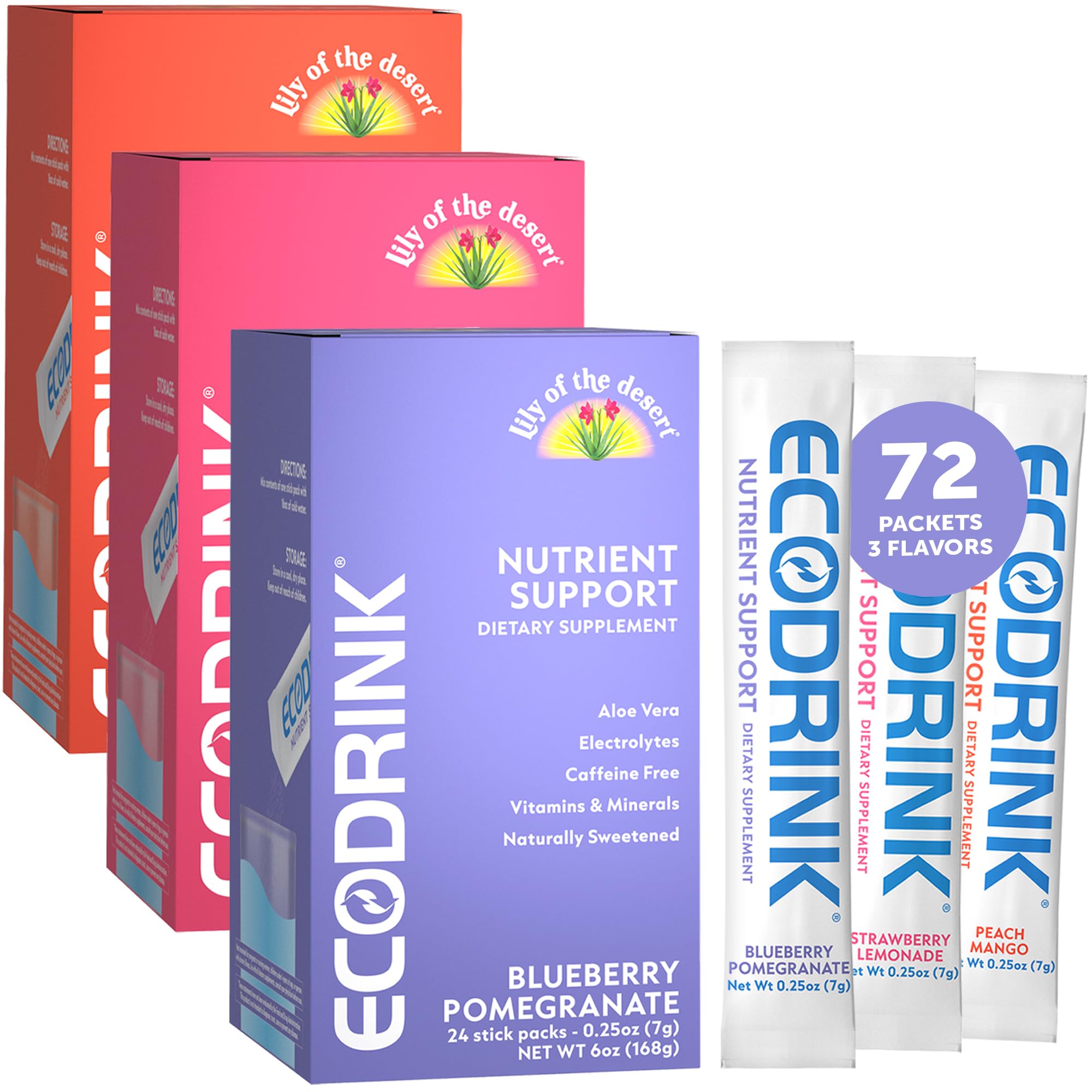 Eco Drink Lily of The Desert – emballage de sachets d'hydratation riches en électrolytes.