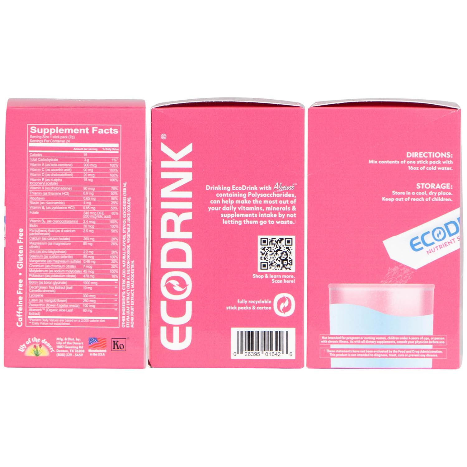 Eco Drink Lily of The Desert – utilisation quotidienne pratique des paquets.