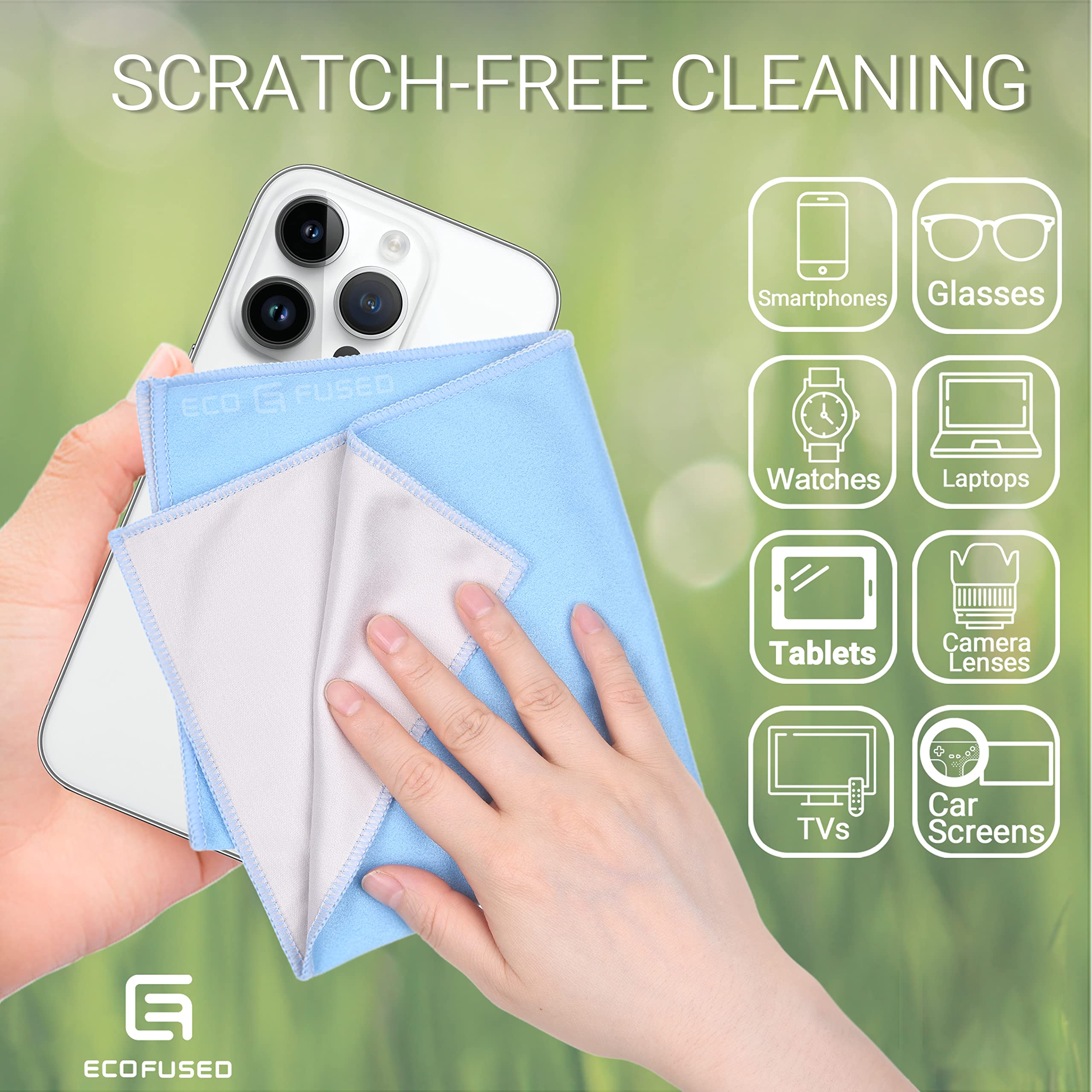 Chiffon Eco-Fused microfibre 12x12 double-face pour écrans LCD nets.