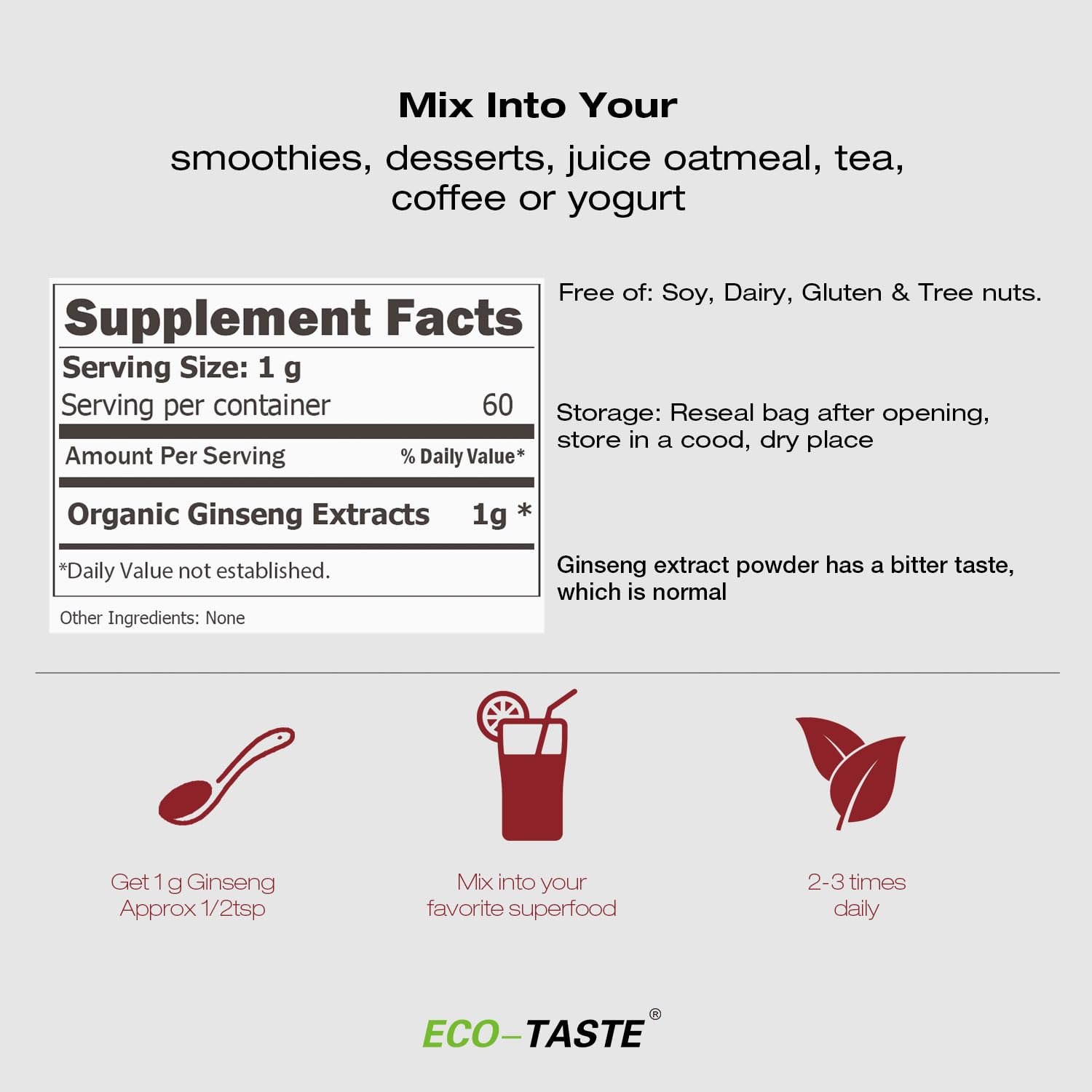 Préparation smoothie avec la poudre de ginseng ECO-TASTE Panax rouge.