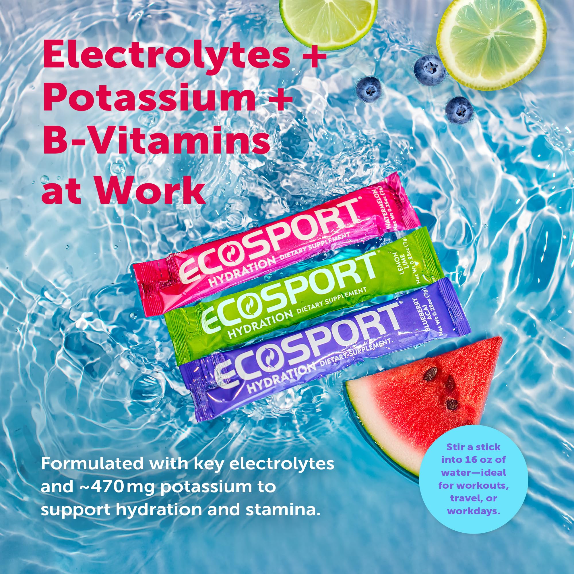 EcoSport boisson mélangée avec eau, couleur melon rafraîchissante