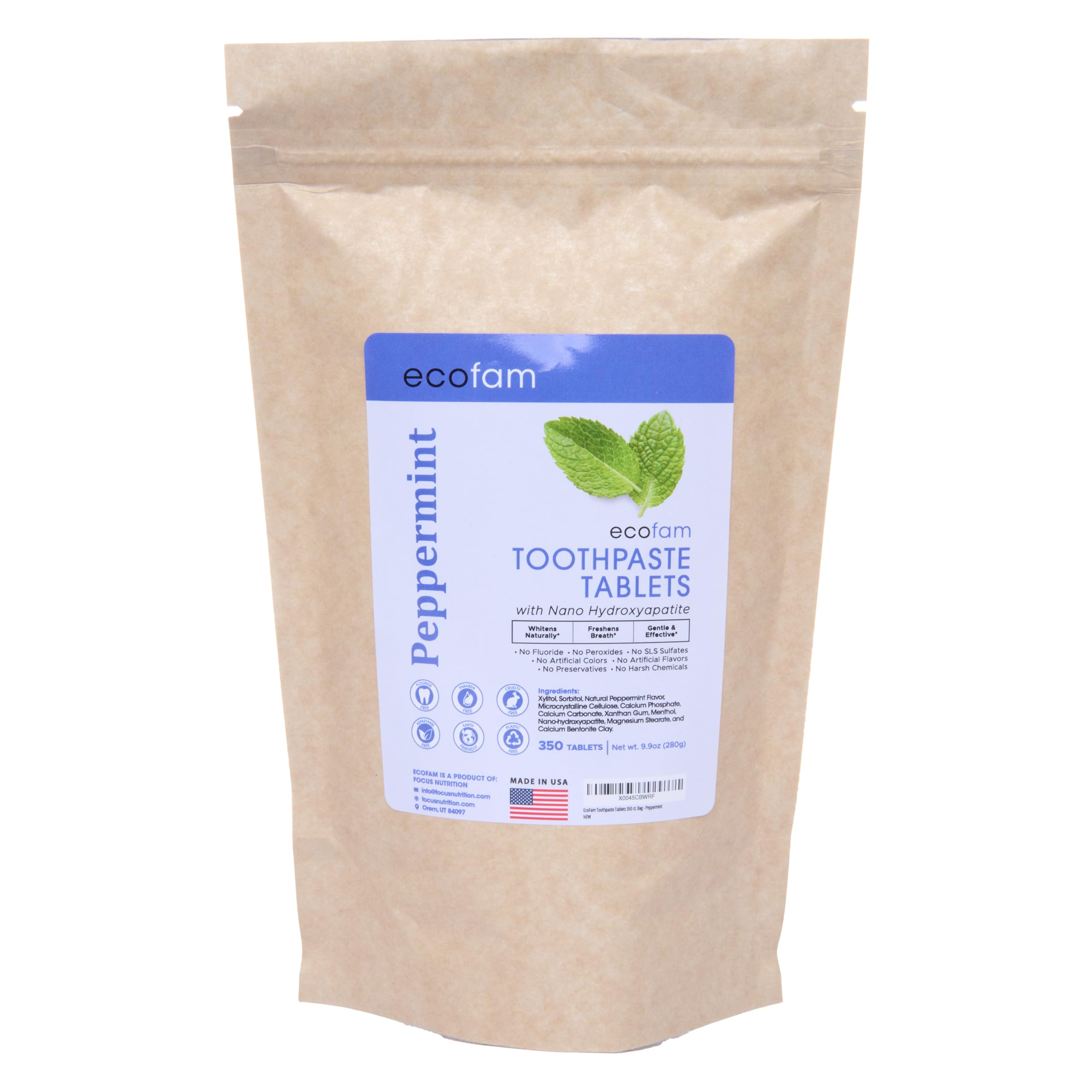 EcoFam comprimés dentaires menthe - haleine fraîche sans fluor.