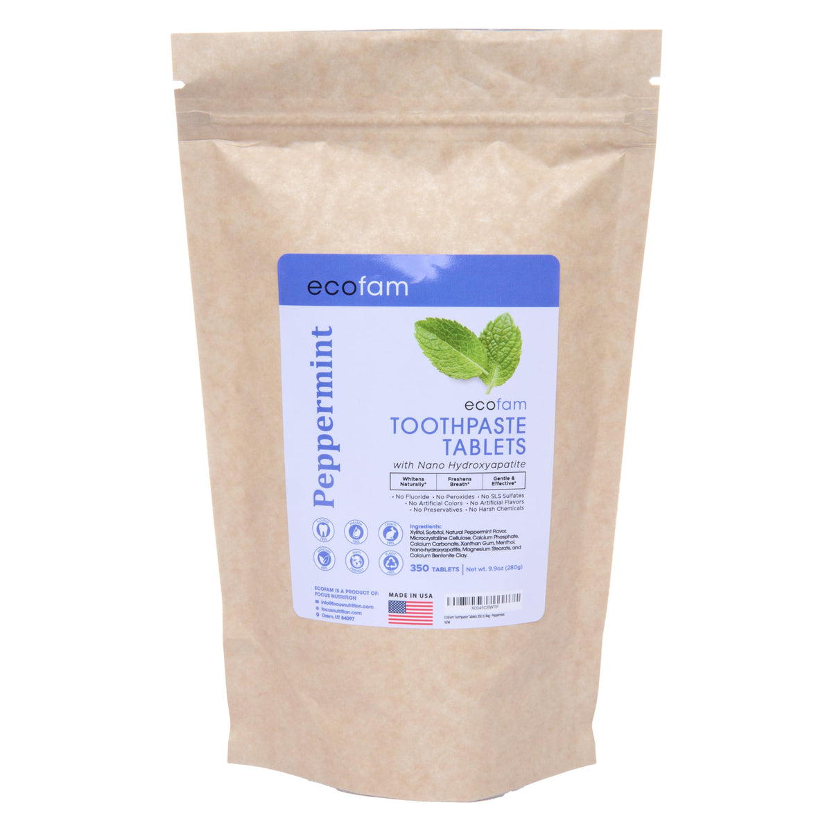 EcoFam comprimés dentaires menthe - haleine fraîche sans fluor.