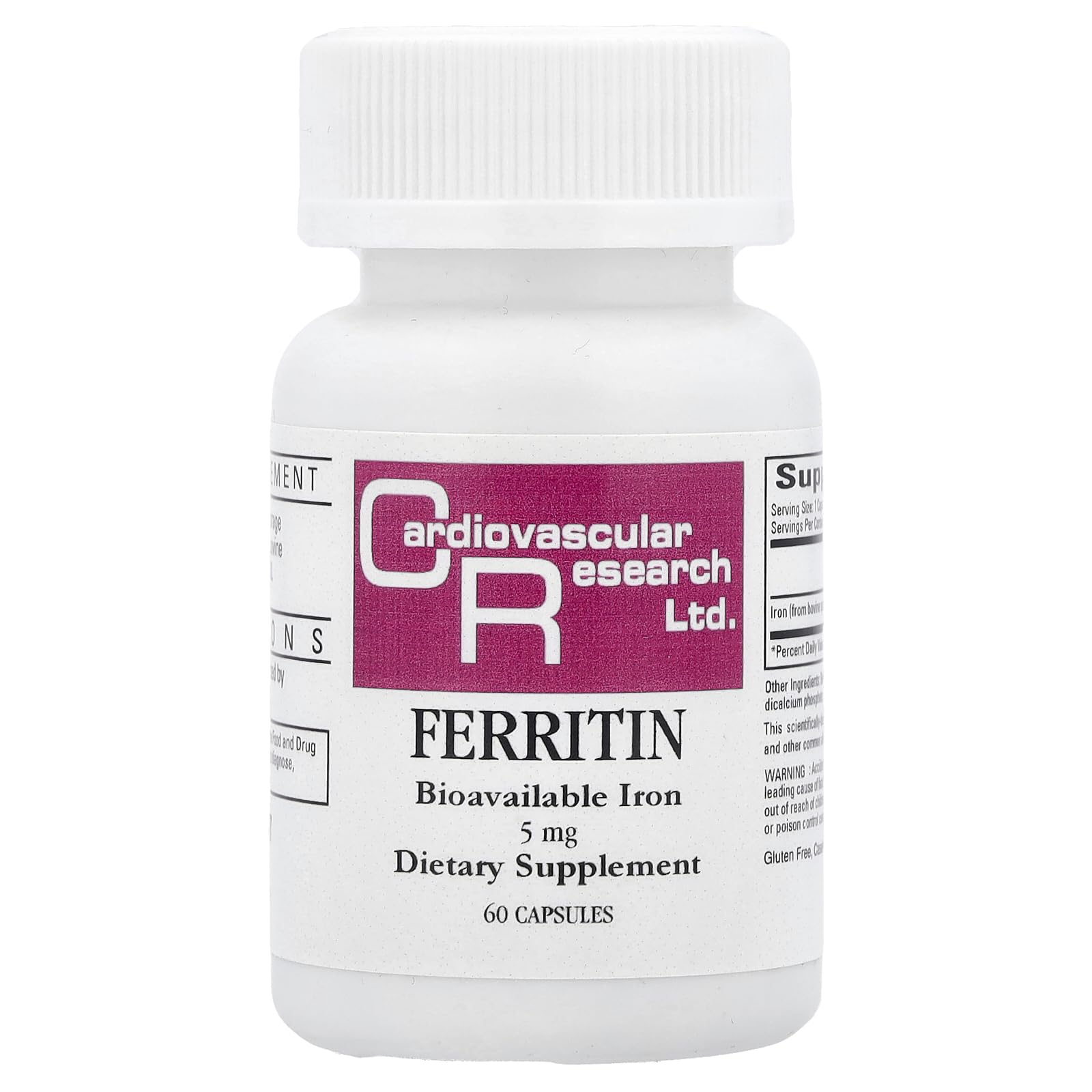 Capsules ferritine Ecological Formulas dans la bouteille, pratique pour une routine quotidienne.