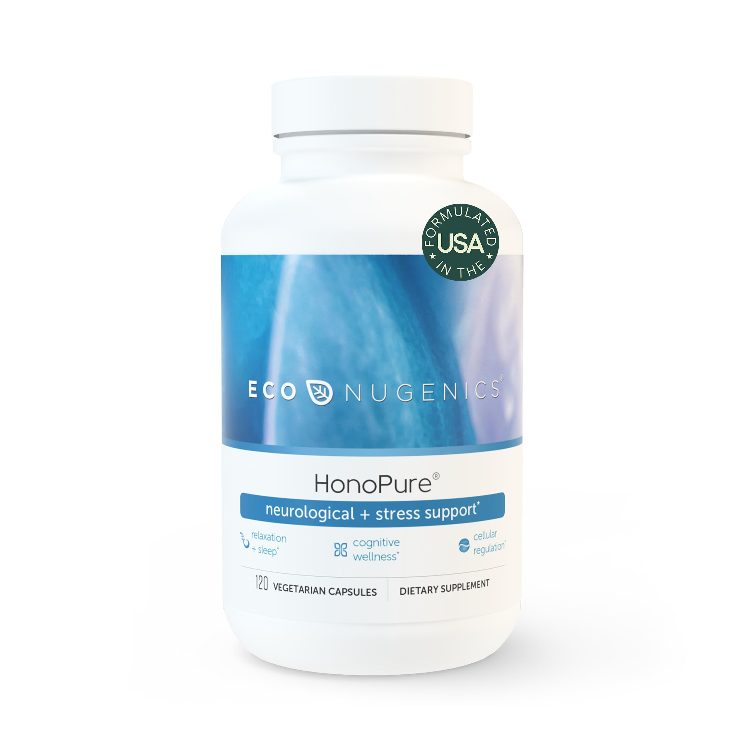 EcoNugenics HonoPure – bouteille de capsules illustrant le soutien potentiel au bien-être cognitif